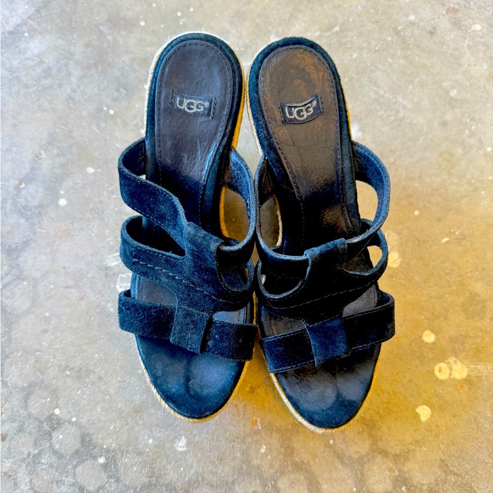 UGG Black Suede Wedge Sandals – Size 6 $45